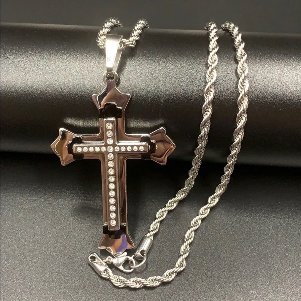 cross and chain, stainless steel